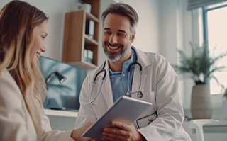 Dentist and patient talking during consultation